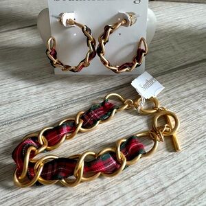 Gold and Red Plaid Chain Jewelry Set